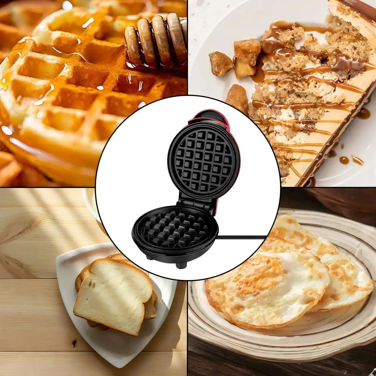 Teglia da forno per torte e panini, teglia elettrica per colazione domestica, mini macchina per biscotti per waffle multifunzionale completamente automatica