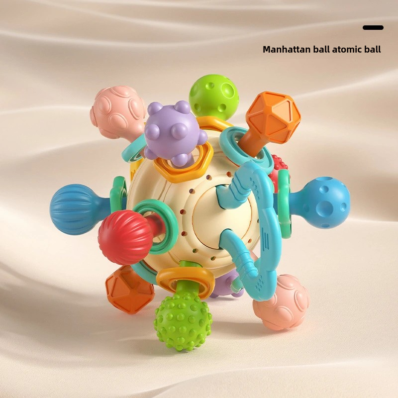 Manhattan-Jouet de dentition en boule atomique pour bébé, hochet à bouillette, colle douce, adapté aux bébés de 0 à 1 an