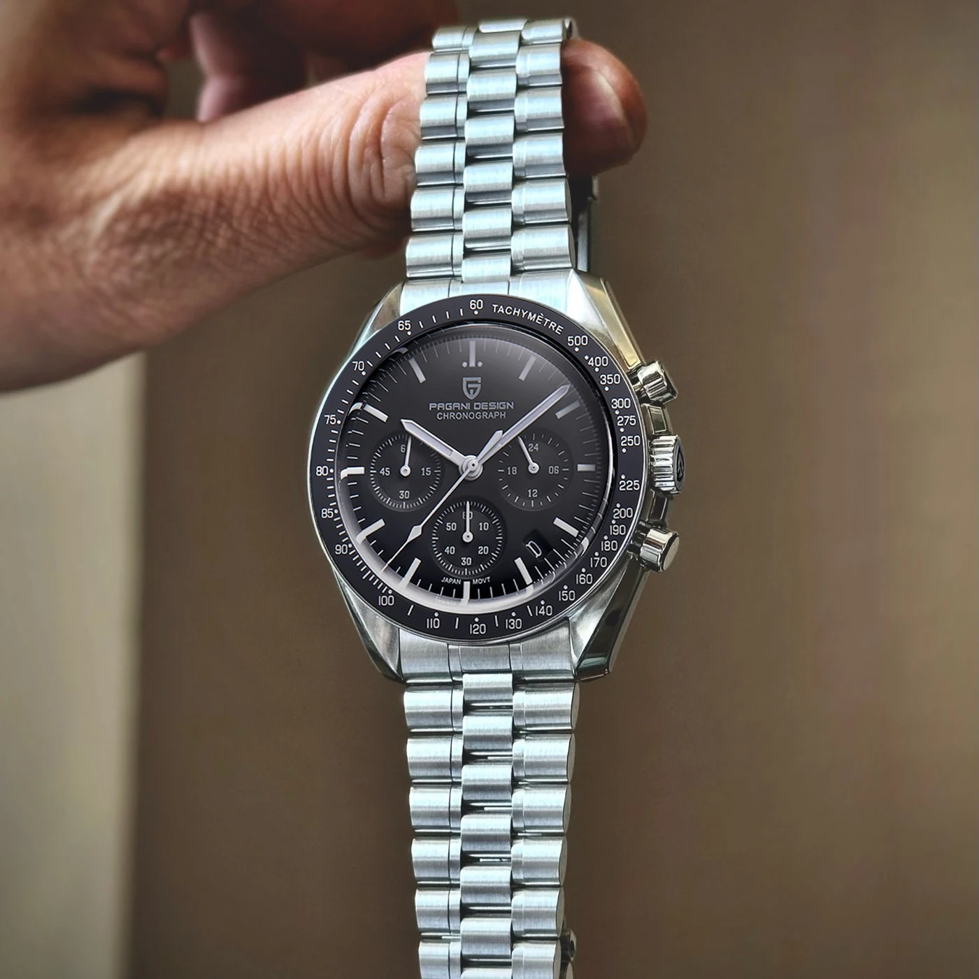 Pagani design novo relógio retro luxo lua relógios de quartzo para homens aço inoxidável luminoso à prova dwaterproof água esporte cronógrafo homem 2025