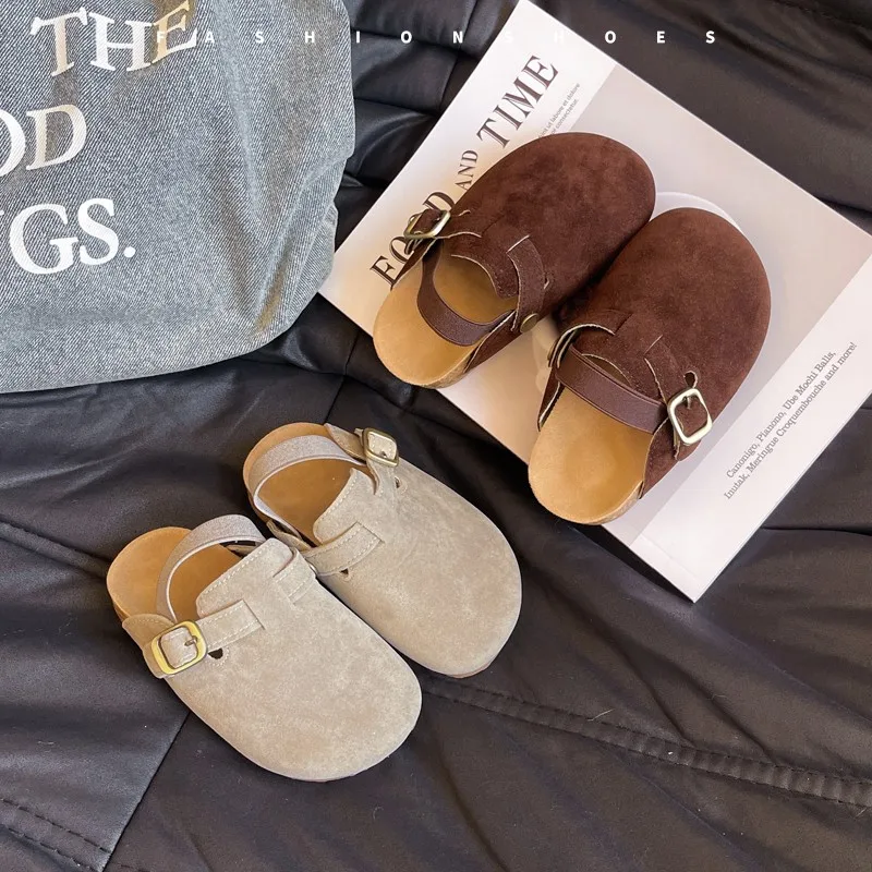 2024 New Retro Bean Shoes with Cow Tendon Soft Sole Round Toe Flat Bottom for Leisure One Step Single Step Shoes