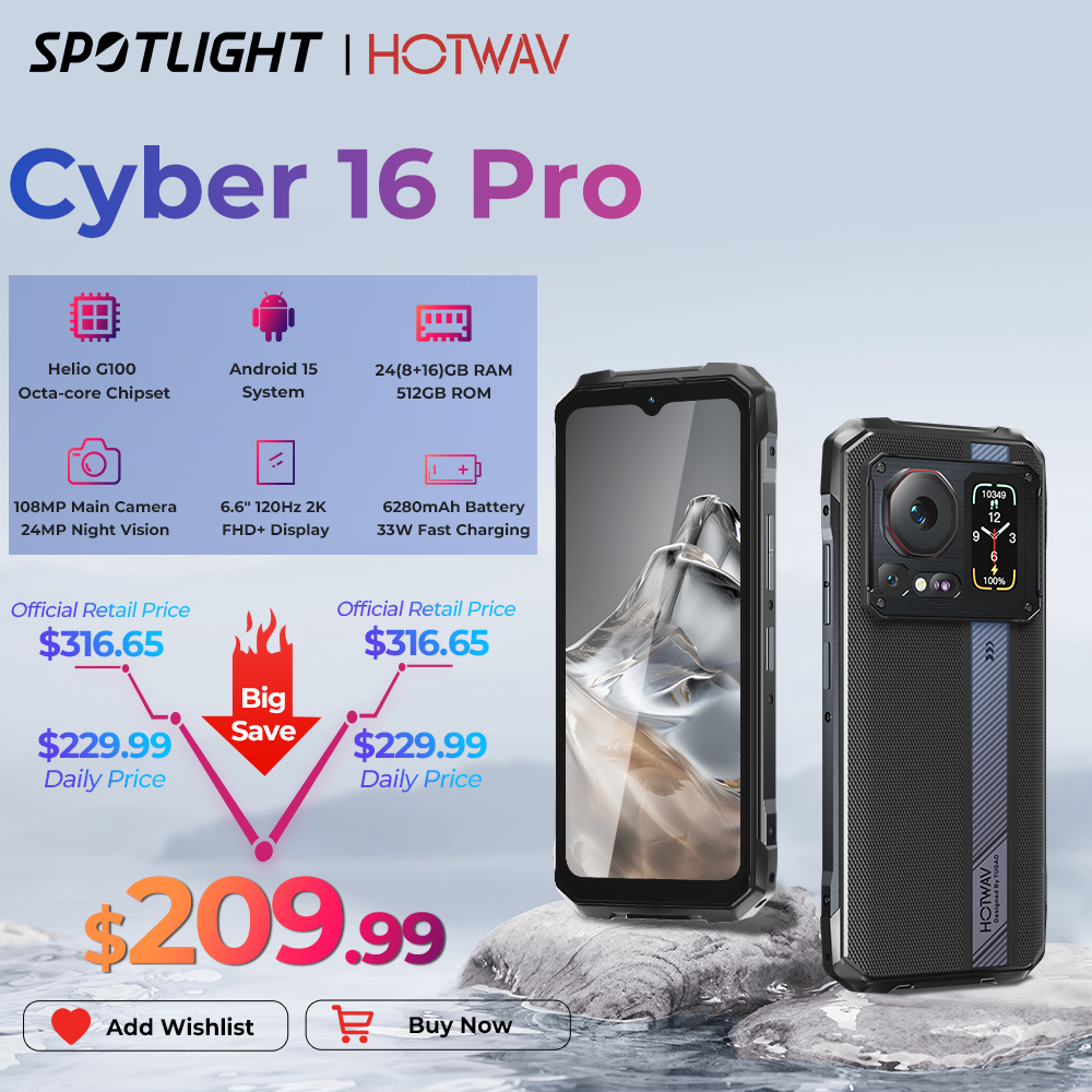 HOTWAV Cyber 16 Pro teléfono resistente G100 108MP teléfono móvil 6,6 ''FHD + pantalla 2K 8GB 512GB Smartphone Android 15 teléfono móvil