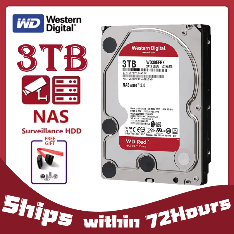 Western Digital WD 3TB สีแดง NAS ฮาร์ดดิสก์ไดรฟ์ 3.5 "3TB ฮาร์ดไดรฟ์ภายใน 5400RPM SATA 6 กิกะไบต์/วินาที 64MB Cache สําหรับเดสก์ท็อป WD30EFRX