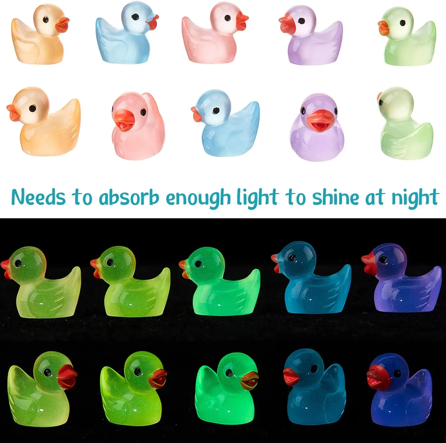 50/100PCS leuchtende Mini-Enten Moos Microlandscape Miniatur-Entenfiguren Feengarten-Zubehör Home Decor Glow in The Dark