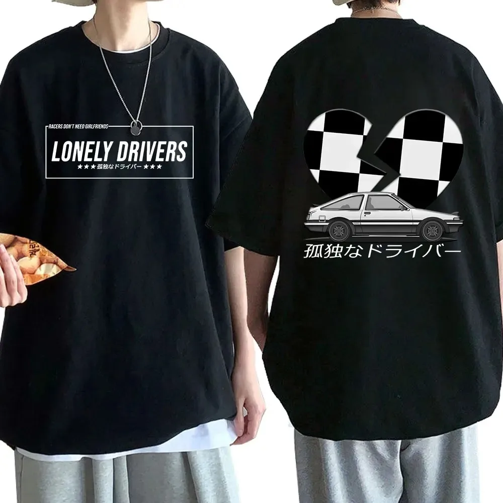 Anime Drift AE86 inicial D camiseta de doble cara cuello redondo manga corta verano Casual Unisex R34 Skyline GTR JDM Manga camisetas