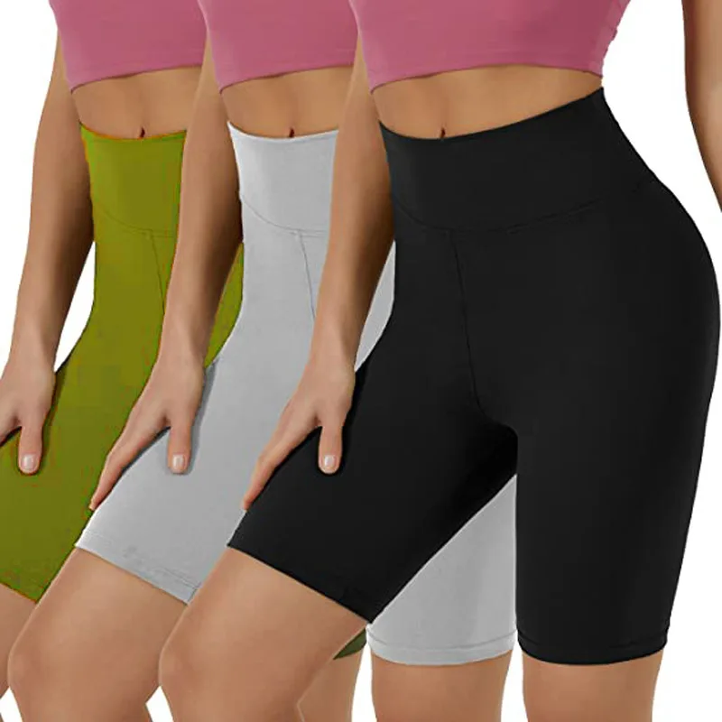 Pantalones cortos de Yoga de cintura alta para mujer, mallas transpirables de secado rápido para correr y ciclismo, cinco cuartos, color negro