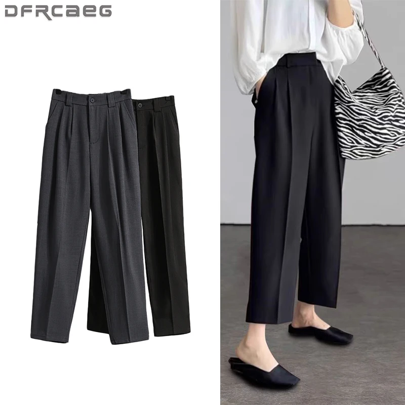 Plus Size Broek Voor Vrouwen Lente Zomer 2025, Nieuwe Koreaanse Mode Hoge Taille Pak Broek Vrouwen Grijs Of Zwart Casual Broek Vrouwelijke