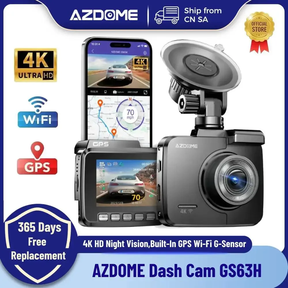 AZDOME Dash Cam GS63H 4K HD Dash cámara de coche 2,4 "pantalla visión nocturna WDR coche DVR incorporado GPS Wi-Fi G-Sensor detección de movimiento