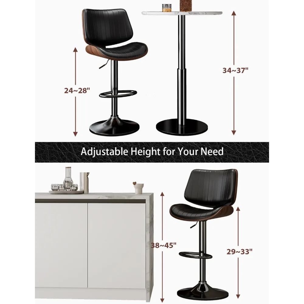 Swivel Bar Stools Set of 4, Adjustable Bentwood Barstools for Kitchen Counter, Modern PU Leather Upholstered Bar Chair