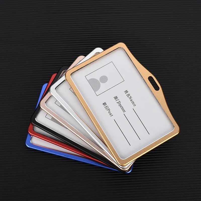 แฟชั่น Sampul Kartu ผู้หญิงอะลูมินัมอัลลอยทำงานชื่อซองใส่บัตรธุรกิจ ID Badge ขาตั้งสายคล้องโลหะกระเป๋ากระเป๋า