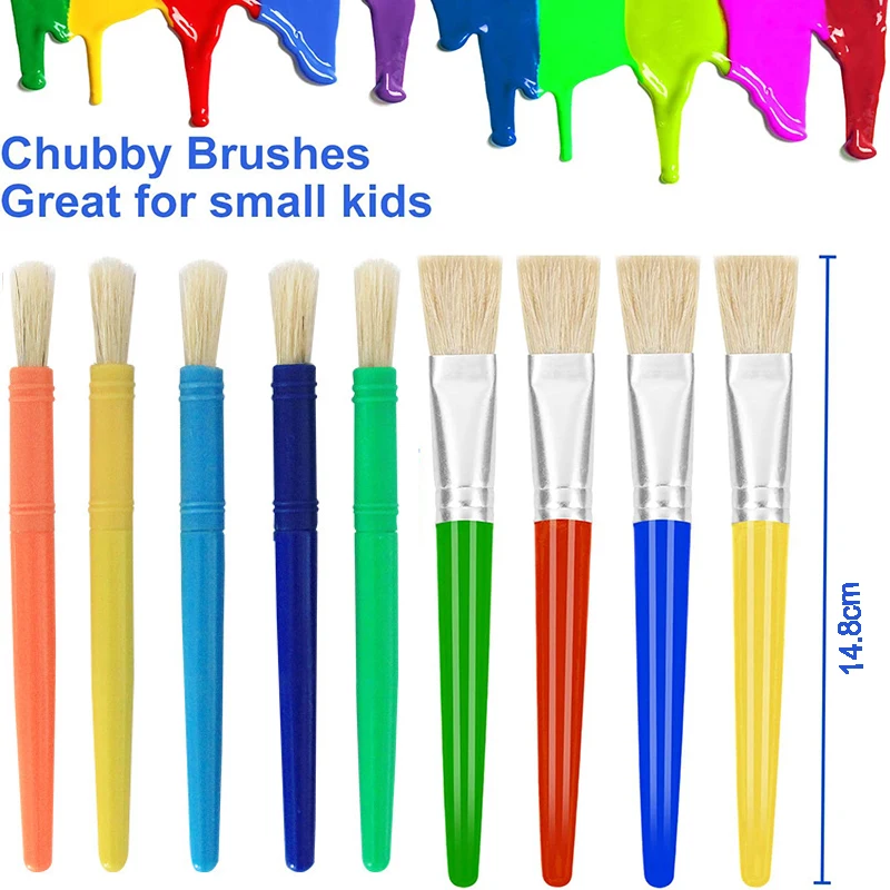 5/10pcs แปรงทาสีปลายแบนแปรงทาสี Hog Bristle Tempera แปรงทาสีศิลปินสําหรับเด็กสั้น Stubby พลาสติก Handle