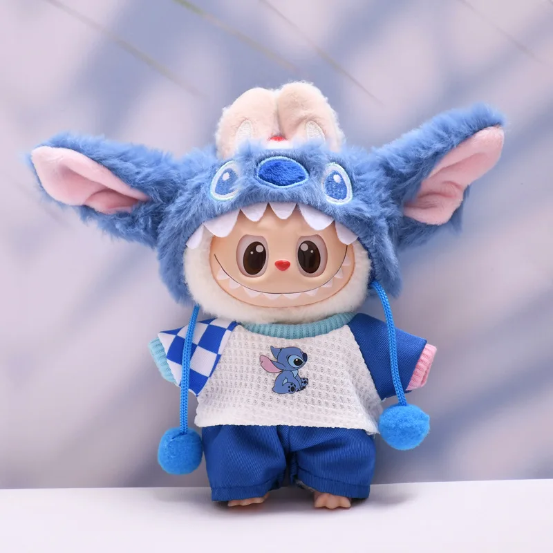 Für 17 cm Labubu Puppe Kleidung Mode Kleidung Plüsch Stich Set Puppe Kleidung Niedlichen Cartoon Sets Puppen Zubehör Geschenke