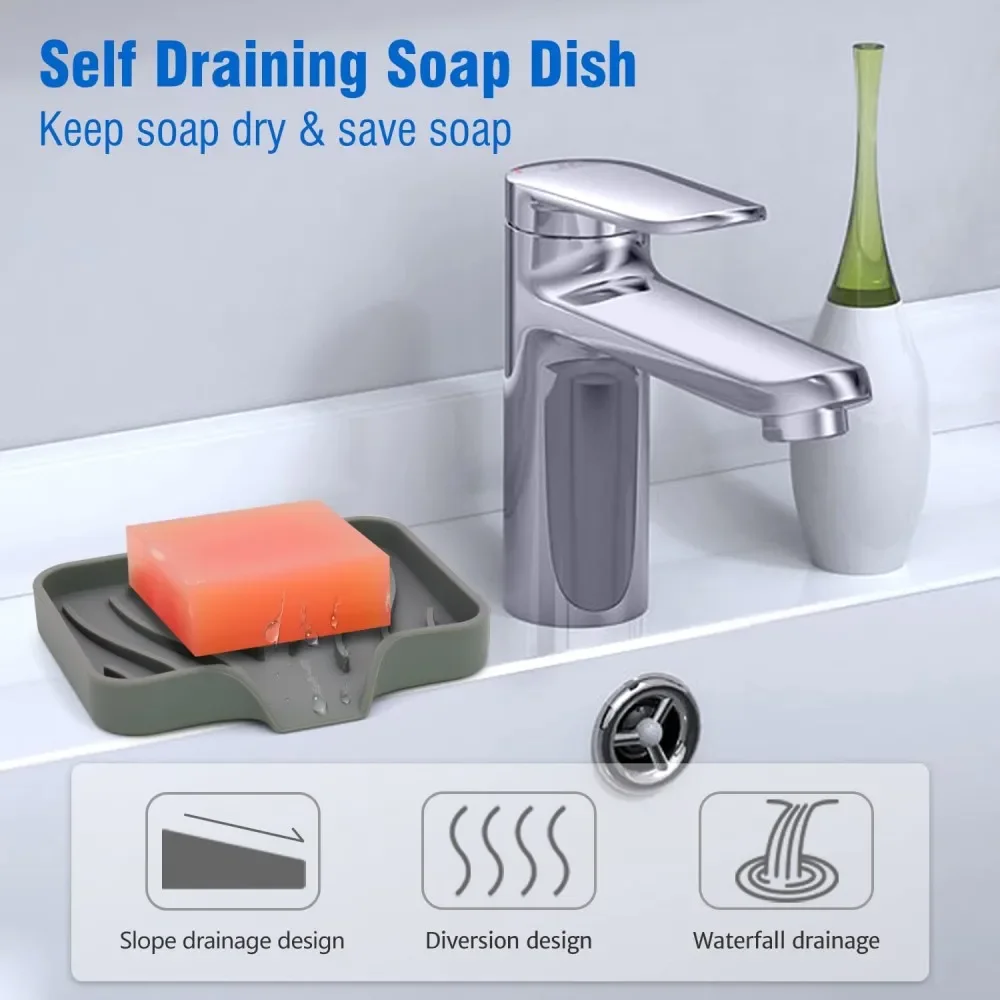 1 pacote de silicone dreno caixa de sabão cozinha banheiro antiderrapante pia bandeja criativa mesa de lavagem bandeja de sabão livre perfurador dreno rack