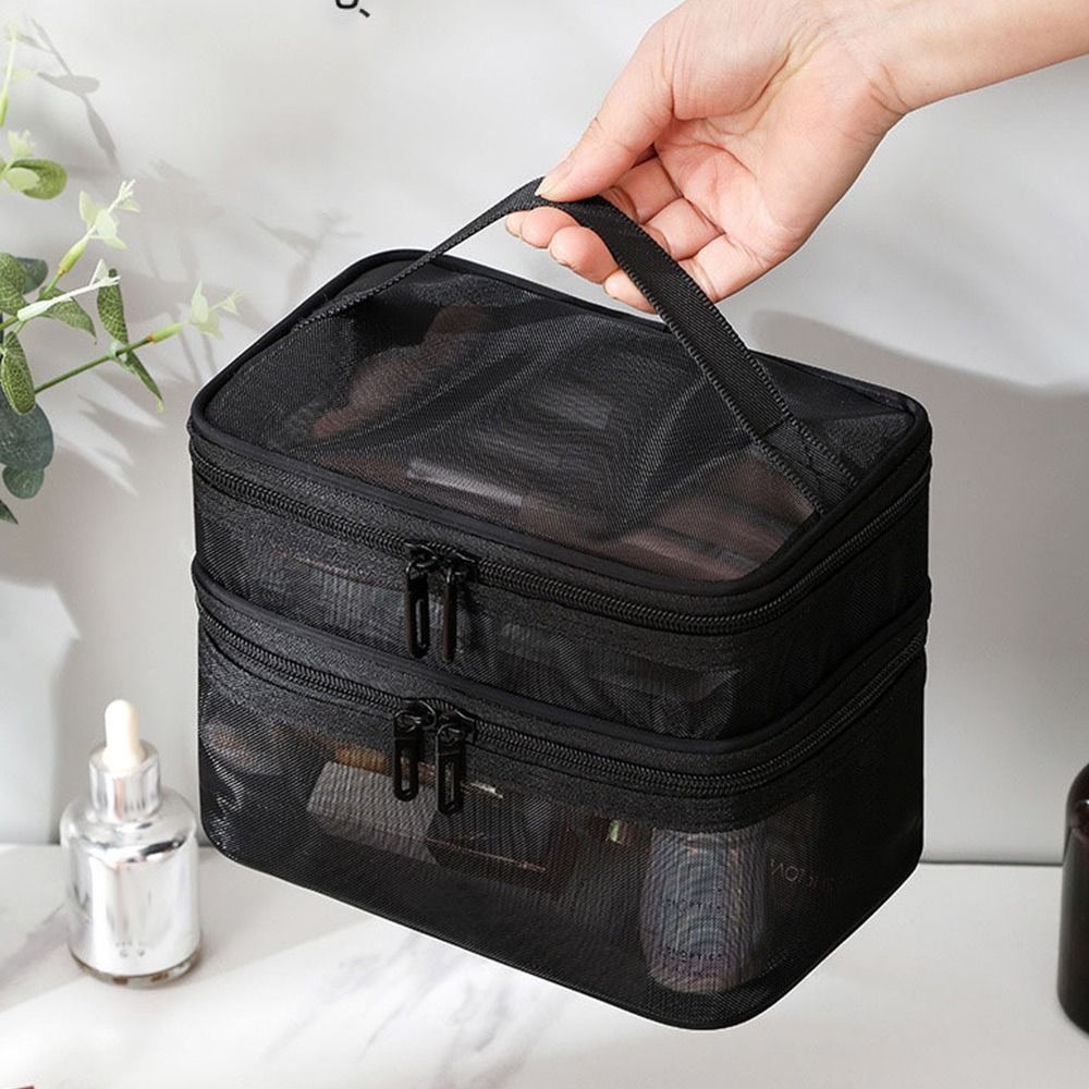 Saco cosmético de viagem de malha transparente para mulheres, organizador de maquiagem, grande capacidade, armazenamento, moda, 1 camada, 2 camadas, 3 camadas