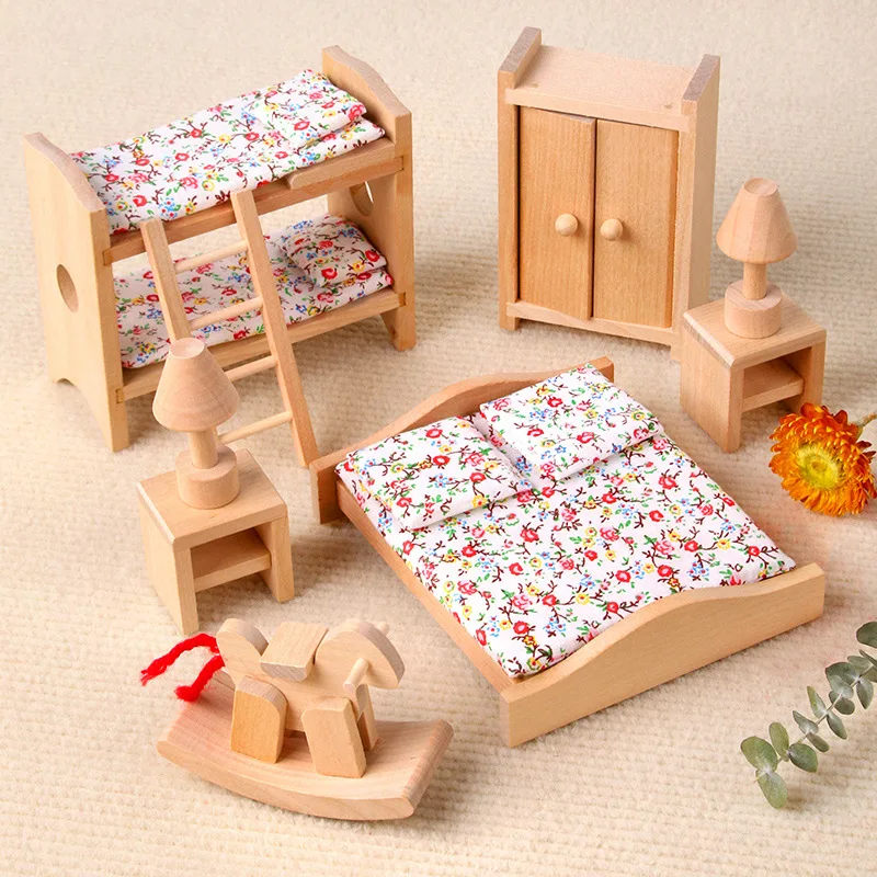Muebles en miniatura 1:12 casa de muñecas cocina dormitorio conjunto escena DIY casa de muñecas decoración de juego niña juguete para regalo