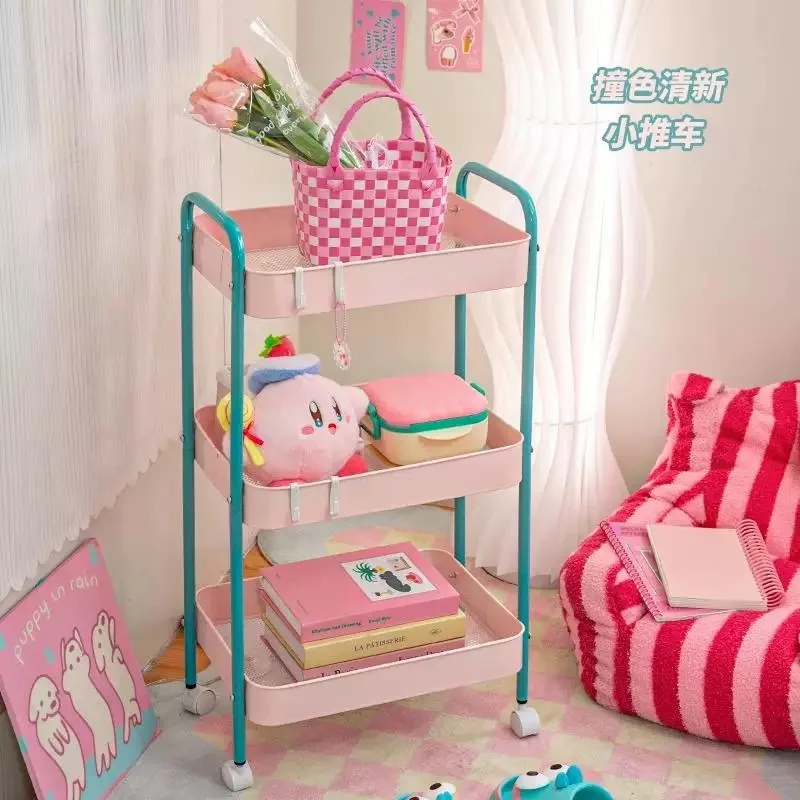 HOt Contrast Color Trolley Storage Shelf Multi-layer Trolley Organizer Mobile Cosmetics Snack Storage Rack Bathroom Shelf
