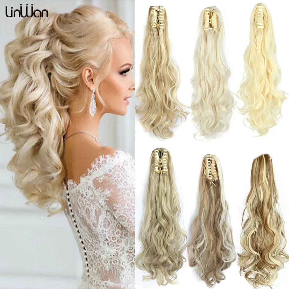 Linwan Tổng Hợp 22 Inch Móng Vuốt Hàm Kẹp Trên Đuôi Ngựa Tóc Đuôi Ngựa Cài Tóc Đẹp Cho Nữ Pony Đuôi Tóc Bộ Tóc Giả