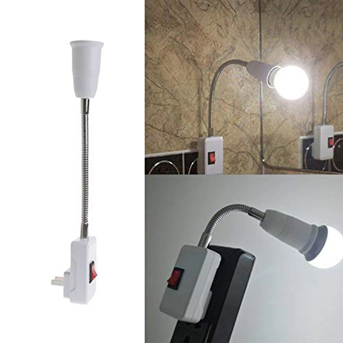 Base de lámpara E27, toma de luz de prueba móvil con curva Flexible, adaptador de luz, interruptor de enchufe, soporte de lámpara con enchufe para UE, EE. UU., Reino Unido, lámpara de mesa LED