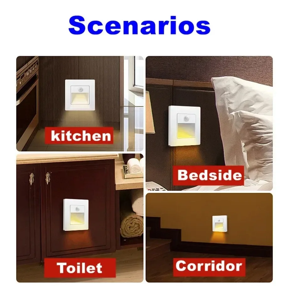 Lámpara de pared Led de luz nocturna, Sensor de movimiento PIR, luz de escalera AC 85-265V, lámpara de paso, iluminación de pasillo, iluminación de pared interior empotrada