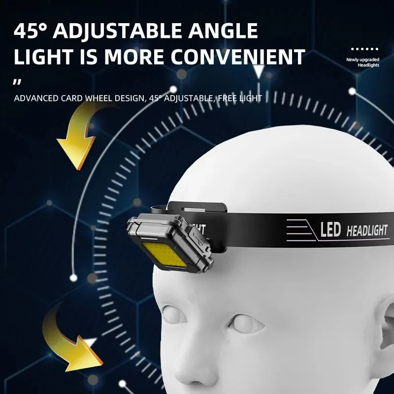 Nuevo Linterna frontal LED COB ultraligera resistente al agua recargable, minilinterna frontal para exteriores, 5W
