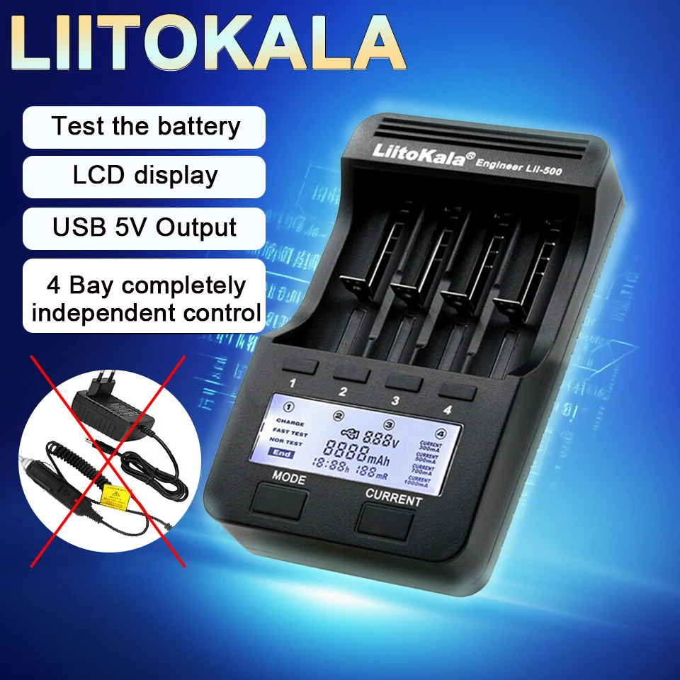 Analizador de cargador inteligente LiitoKala de 4 ranuras |   Lii-500/M4/M4S |   Probador de capacidad de batería con pantalla LCD |   Salida USB 5V |   CE/FCC