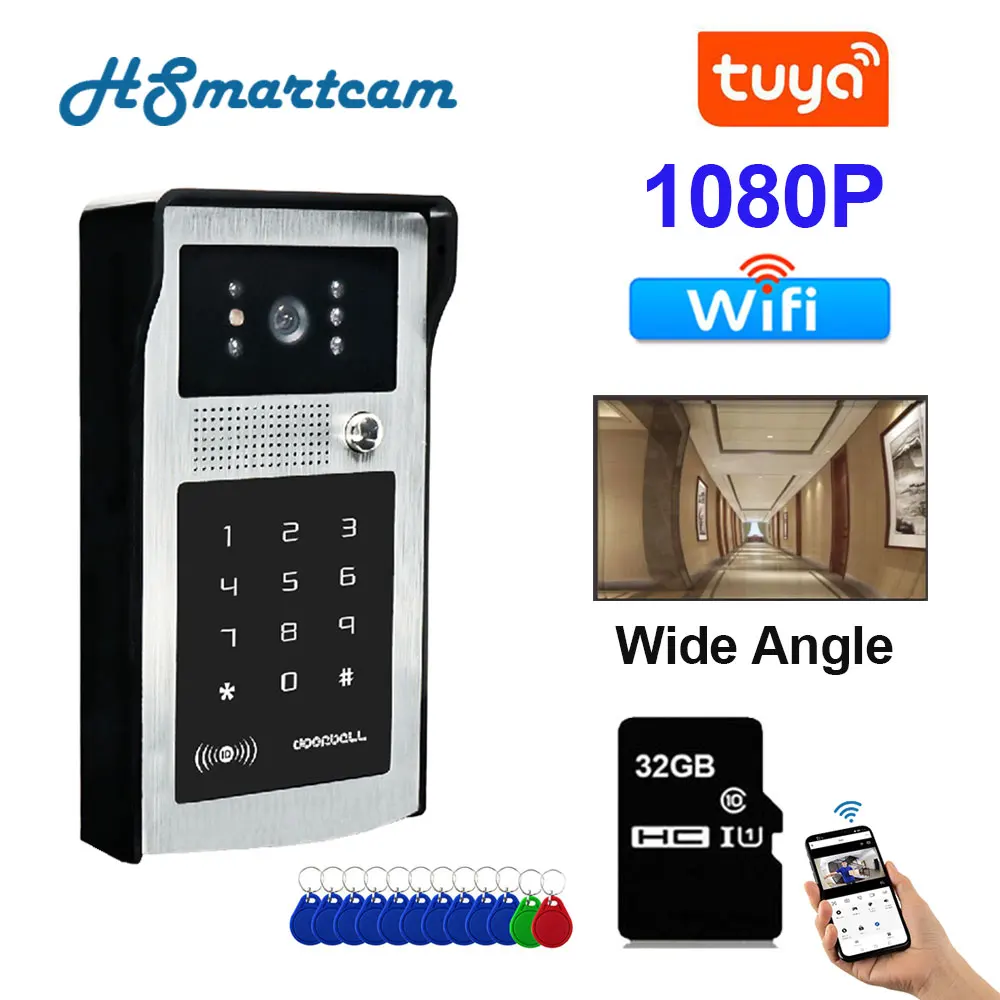 Tuya Wifi Video Deurbel Camera Hd Waterdicht Outdoor 1080P Draadloze Video Deur Telefoon Intercom Toetsenbord Rfid Kaarten Toegangscontrole