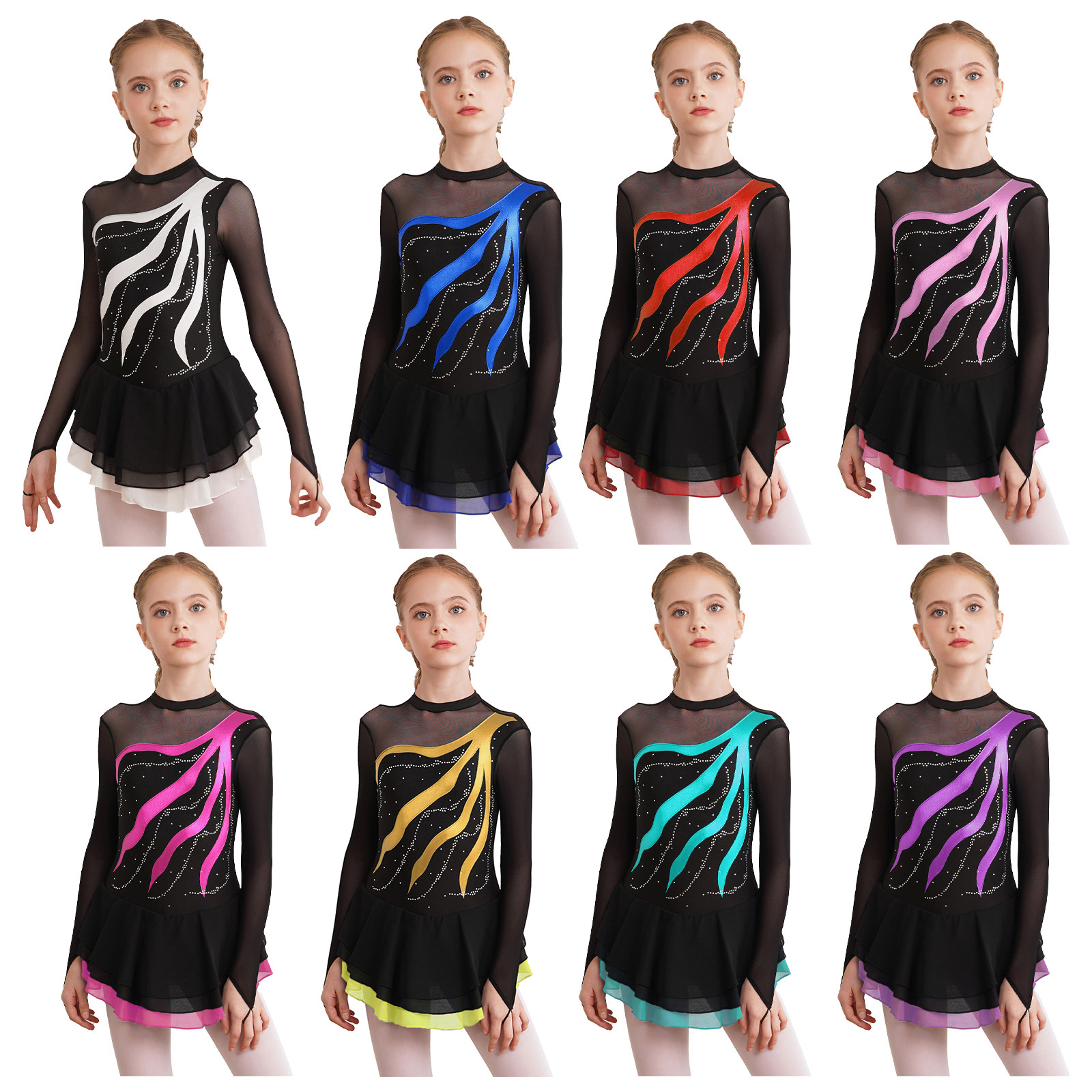 Robe de Patinage sur Glace pour Bol, Tutu de brev, Justaucorps de Ballet à Manches sulf, Costumes de Scène