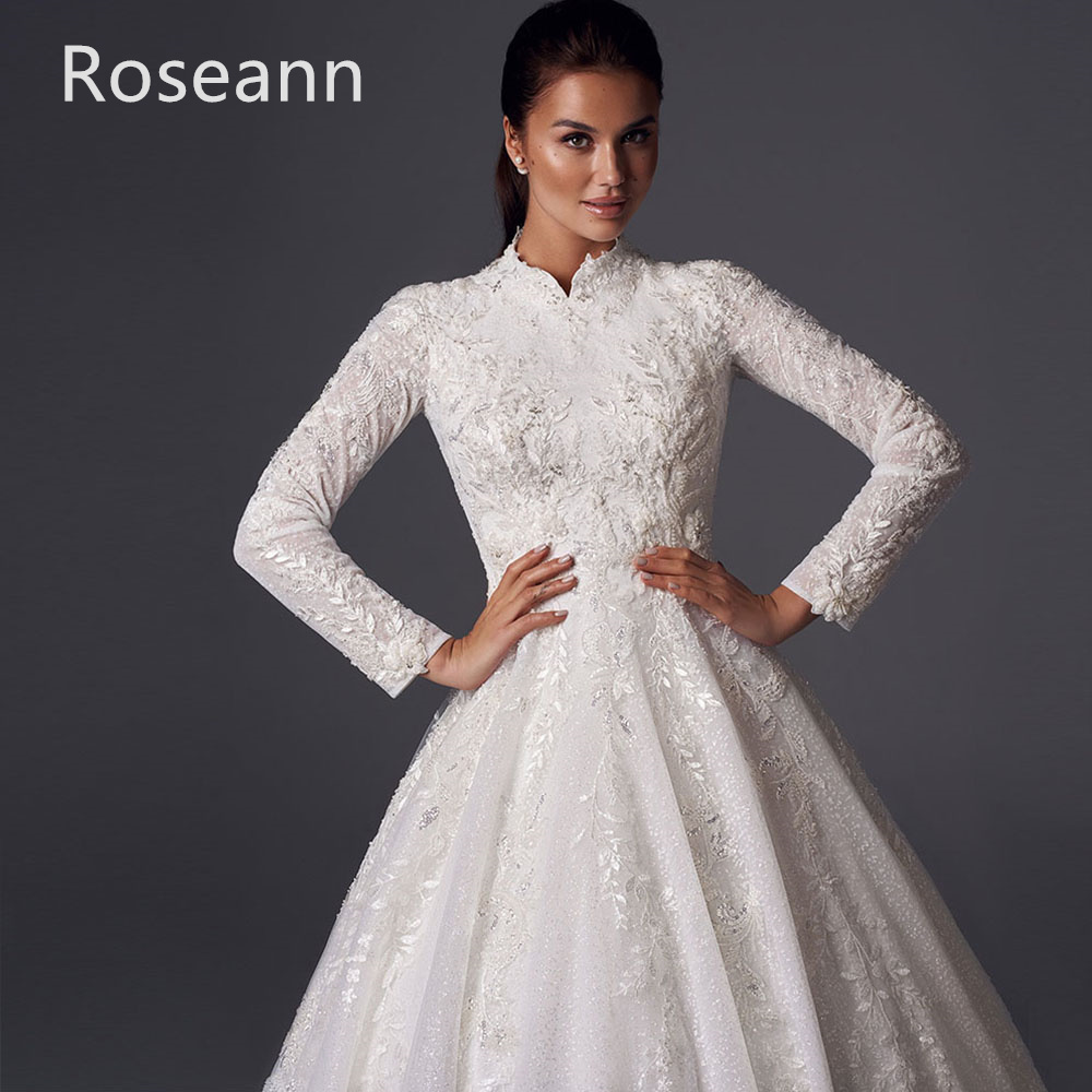 Customized Muslim Simple A-line Wedding Dresses Satin High Collar Draped Pleat Applique Full Brideing Gown robe de mariée 2025