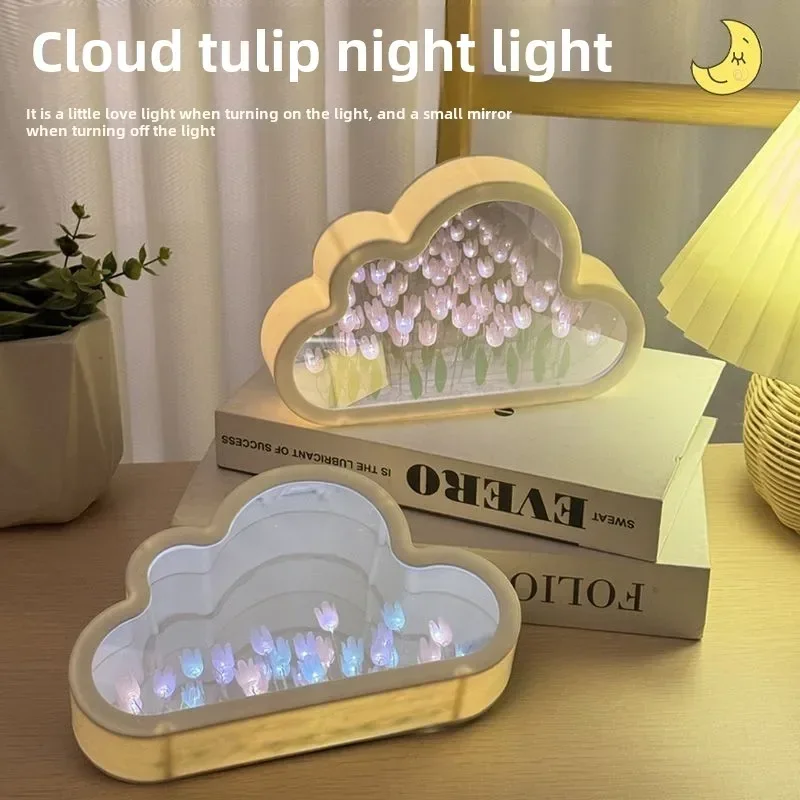 Tulipán nube mar de flores luz nocturna hecha a mano luz creativa atmósfera luz transparente Qixi amantes regalo decoración de escritorio