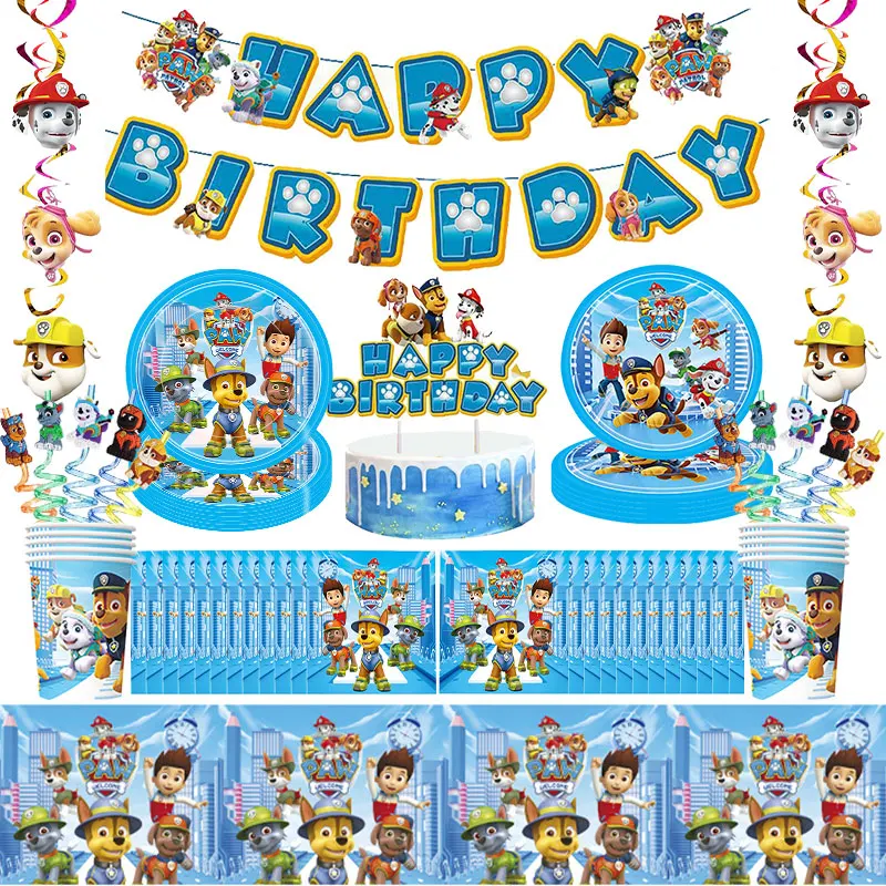 Paw Patrol Birthday Decoration Party Supplies Disposable Tableware Set Plates Cups Napkins Straws Tablecloth Balloons for Kids