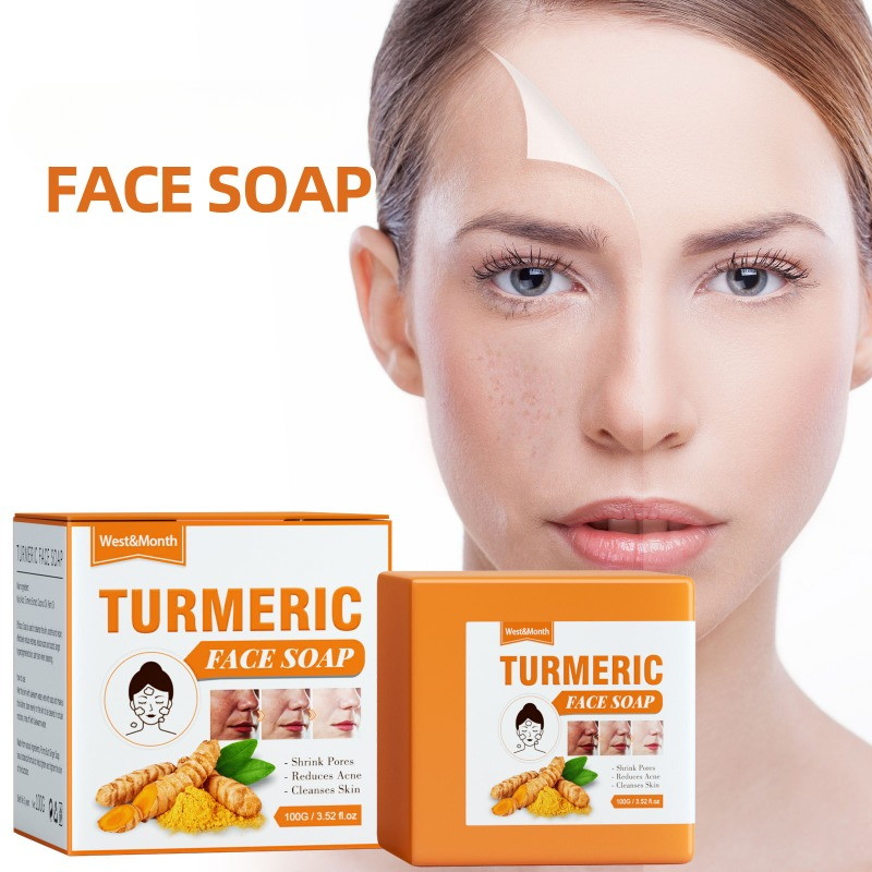 Jabón Facial de cúrcuma para reparación de manchas oscuras, jabón blanqueador, reafirmante para la piel, reduce las líneas finas, ilumina las pecas