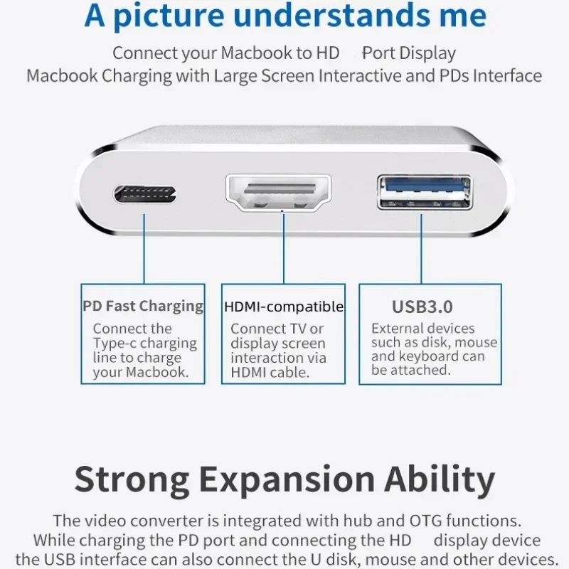 3 in 1 USB-C USB 허브 남성-여성 USB 3.0 충전 어댑터 맥북 에어 HDMI 호환 4K USB 3.1 타입-C to12 컨버터