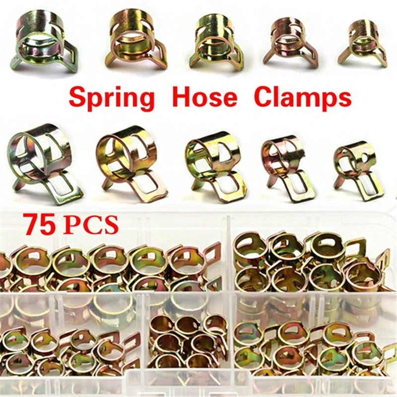 75 Uds 6mm/7mm/8mm/9mm/10mm para elegir Clip de resorte de combustible abrazadera de manguera de silicona al vacío Clip de resorte para Autos abrazadera de tubo de agua y aceite de combustible