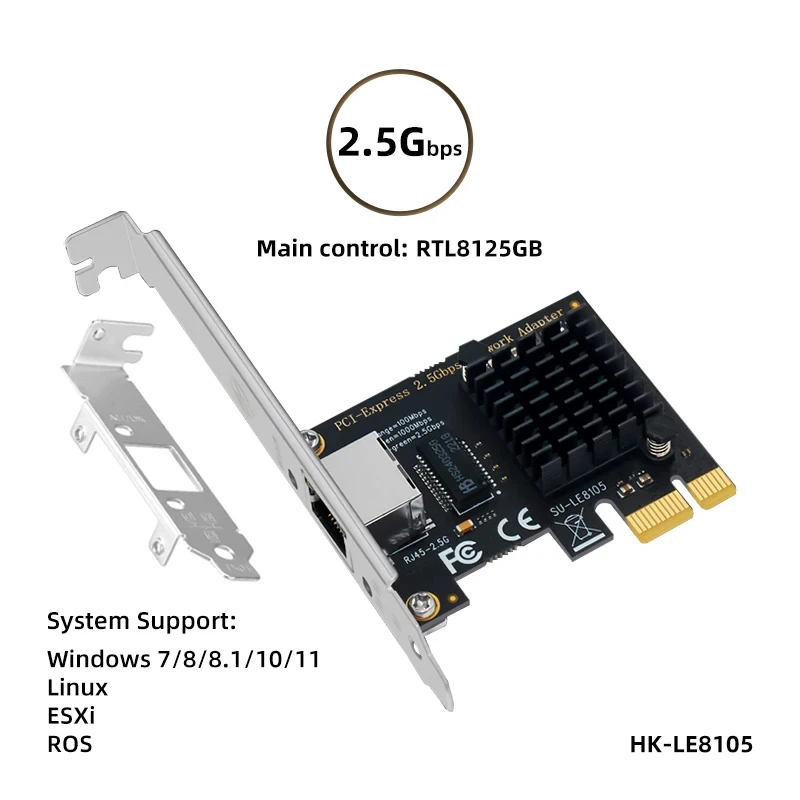 Tarjeta de red PCI-E a RJ45 I226 RTL8125B de 2500Mbps, tarjeta de red Gigabit Ethernet de 2,5G, 100/1000/2500Mbps para escritorio