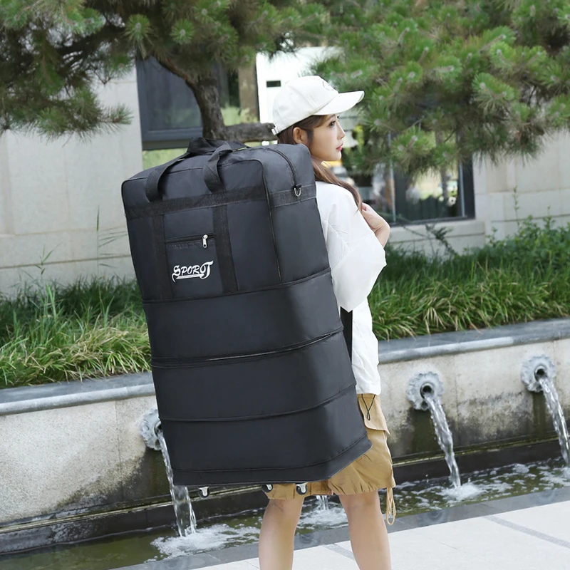 ขยายกระเป๋าเป้สะพายหลังเดินทางเดินป่าพับกระเป๋าเดินทางผู้หญิง Multi-Layer ขยายกระเป๋าเดินทาง Universal ล้อย้ายกระเป๋า