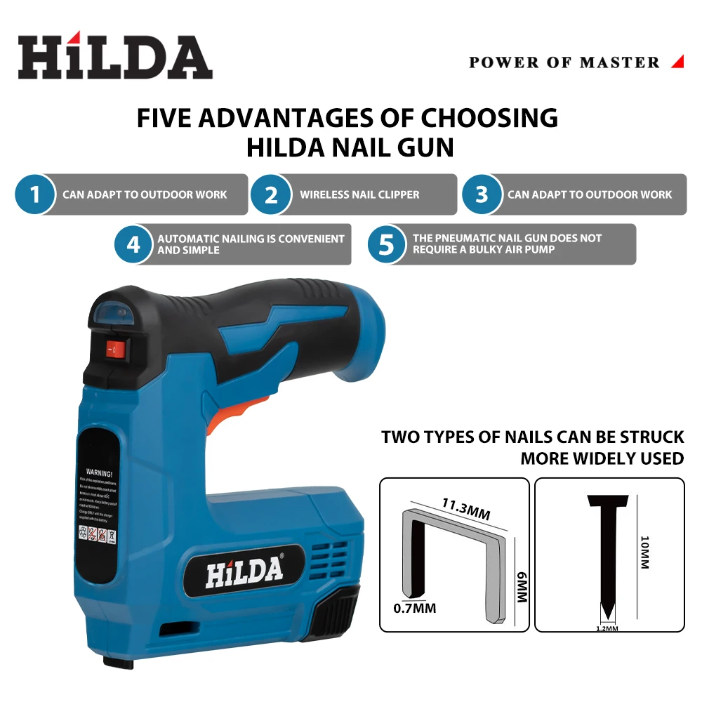HILDA USBElectric 2-in-1 Air Nail Gun Furniture Pneumatic Gun Wood Frame Stapler Pneumatic Tool Power Tools with 2000pcs Staples