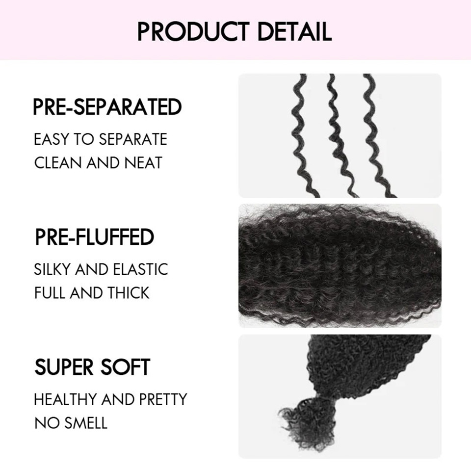 22 pulgadas QVR Kinky Twist Crochet trenzado cabello 100% extensiones de cabello humano elegante rizado cabello humano bultos 1 Uds Afro Kinky V cabello a granel