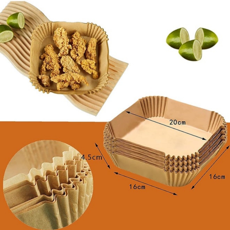 Revestimientos de papel desechables antiadherentes para freidora de aire, pergamino impermeable y a prueba de aceite para hornear, asar, uso en freidora de aire para microondas, 100 Uds.