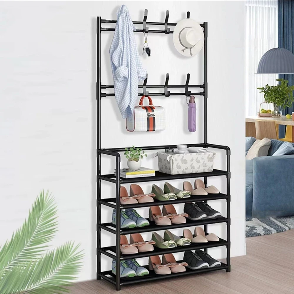 4th/5th Floor Multifunctional Home Storage Rack - Plastic Easy Assembly Shoe Clothes Hat Organizer Floor Standing Design Clothe