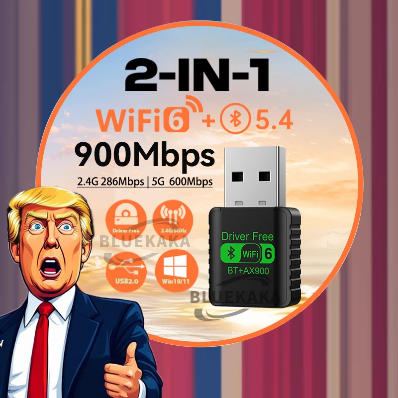 Nuovi aggiornamenti 2 in 1 Mini USB AX900 WiFi6 Bluetooth5.4 Scheda di rete 2.4G e 5GHz Dongle ricevitore wireless 802.11AX 900Mbps adattatore ad alta velocità driver gratuito per PC laptop Win10/11