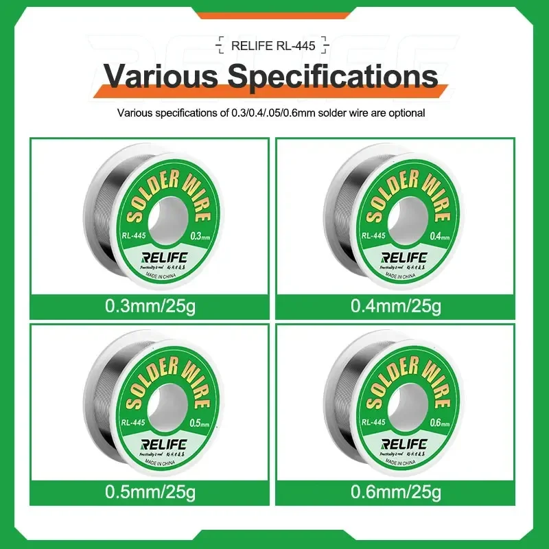 RELIFE RL-445 High Purity Solder Wire Rosin Core Tin Wire Various Electronic Soldering Welding Tools 0.3/0.4/0.5/0.6mm 25g