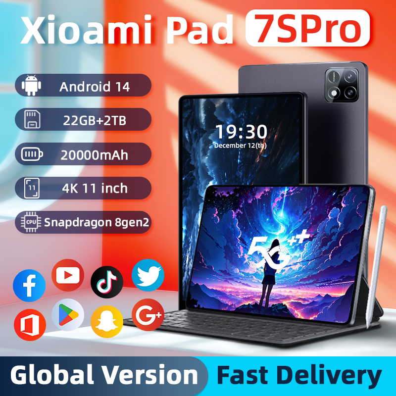 2025 Pad 7S Pro Global Mi 11 inch tablet Android 14 22GB 2TB Snapdragon 8 Gen2 4K HD 5G WIFI Bluetooth WPS 20000mAh tablets Tab