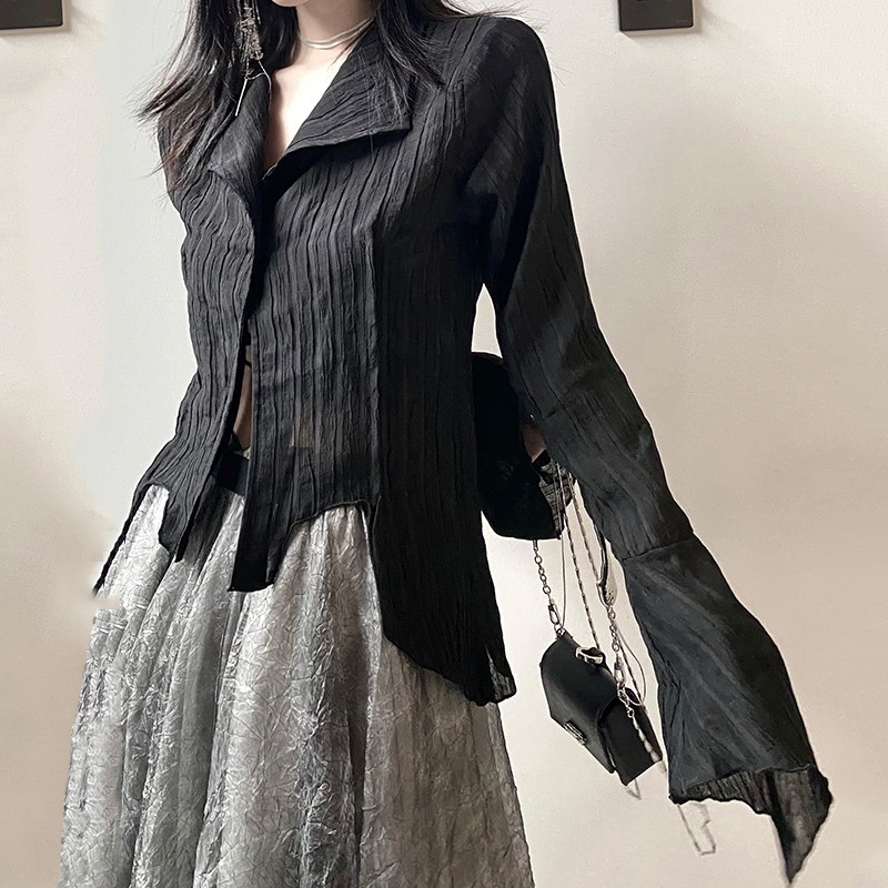 女性用ゴシックブラックブラウス,グランジスタイルシャツ,インフォーマル,不規則なデザイナーウェア,emoコバルト,グランジトップ
