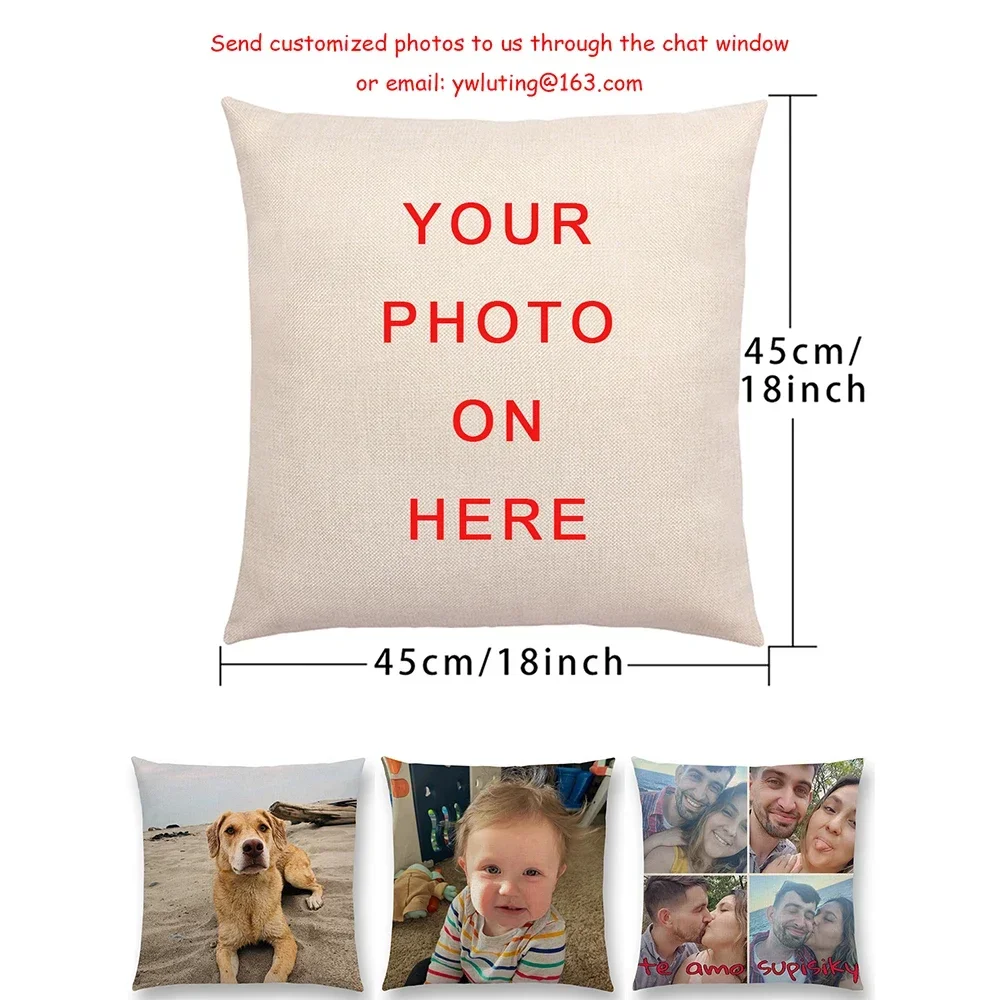 Fundas de cojín personalizadas para mascotas y bebés, funda de almohada de lino y algodón con estampado, funda de almohada personalizada para sofá, funda de almohada con logotipo DIY