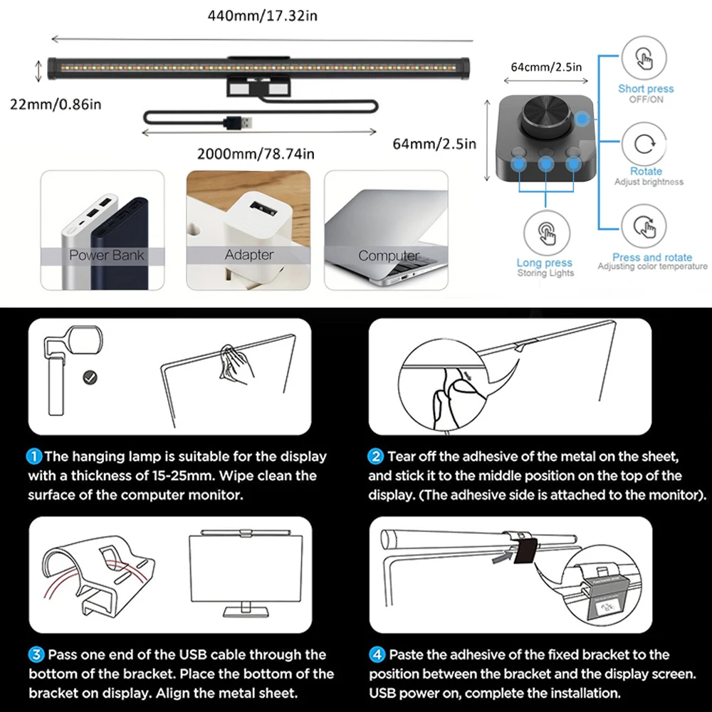 LED Eye-Care Desk Lamp Led Monitor Light Bar PC Monitor RGB Screen Light Bar Stepless Dimming Reading Hanging Table Lamp