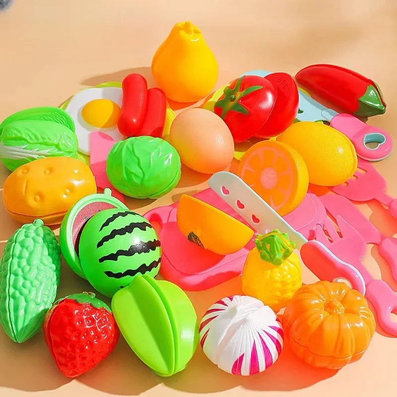 Custom New Baby Alpinia Oxyphylla Plastic 35PCS a Set of Vegetable Toy Kitchen Pretend Play Magnetic Fruit Cutting
