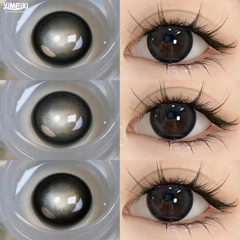 YIMEIXI 2 uds lentes de contacto de Color negro de gran diámetro para ojos belleza pupila maquillaje lente anual Natural con dioptrías para miopía nuevo