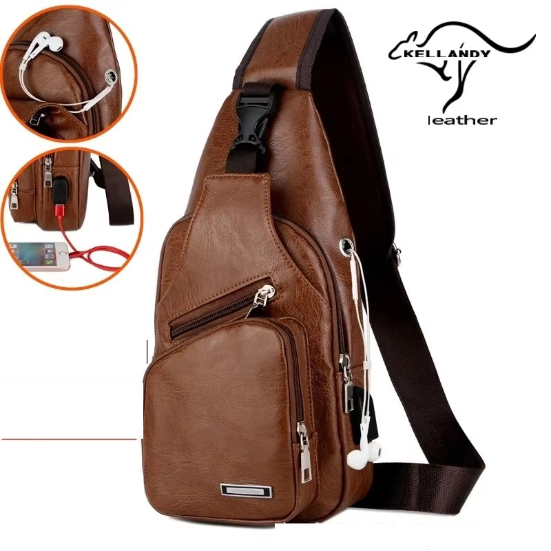 Neue USB männer Brust Tasche Tragbare Große Kapazität Lade Freizeit Diagonal Kreuz Tasche Outdoor Sport PU Brust Tasche