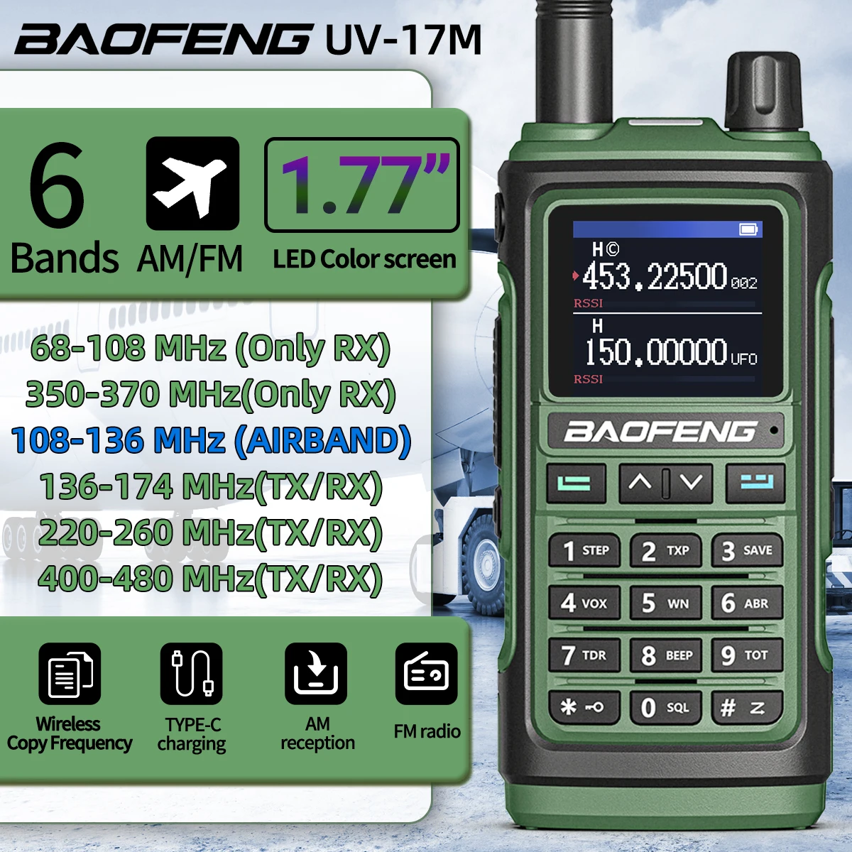 BaoFeng UV-17M Walkie-Talkie mit großer Reichweite, kabellose Kopierfrequenz Typ C, UV-17 Pro, verbessertes Amateurfunk für Reisen, Camping, Wandern