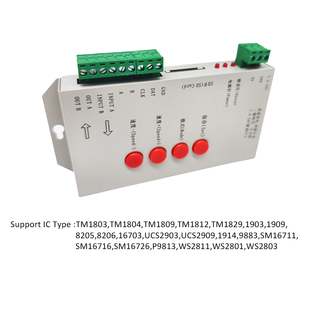SD Card RGBIC LED Pixel Controller T1000S DC5V-24V WS2801 WS2811 WS2812B TM1803 LED Strip Matrix 2048 Pixels Program Controller