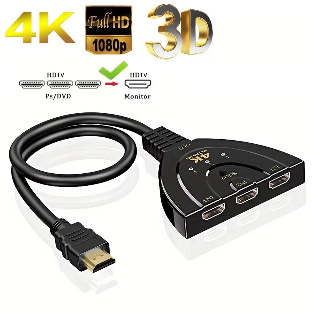 HDMI Switcher 3-in-1-out Integrated Switcher HD Monitor Divider Computer Screen Expander Port Distribution Line PS4 Game Console